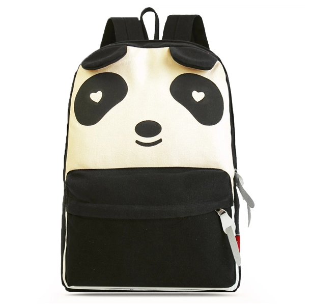 卡通熊猫帆布学生背包