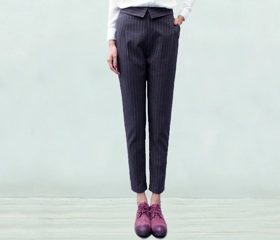 lucybaily·纯色竖条纹铅笔长裤