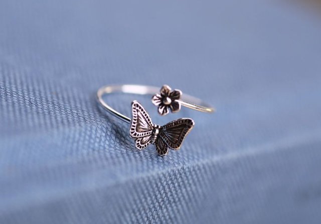蝴蝶小花朵开口戒指
