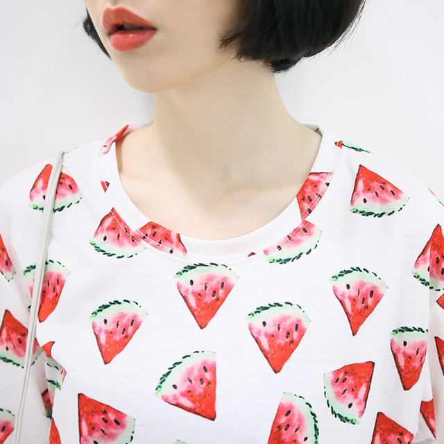 红人馆·西瓜菠萝图案圆领短袖t恤