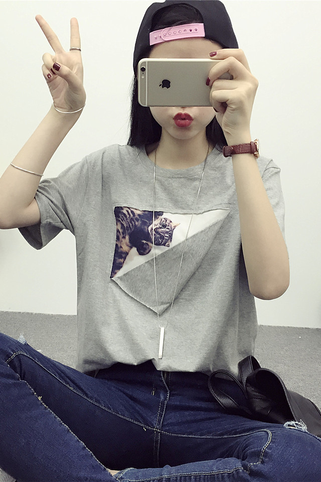 韩国3D猫咪个性潮款T恤