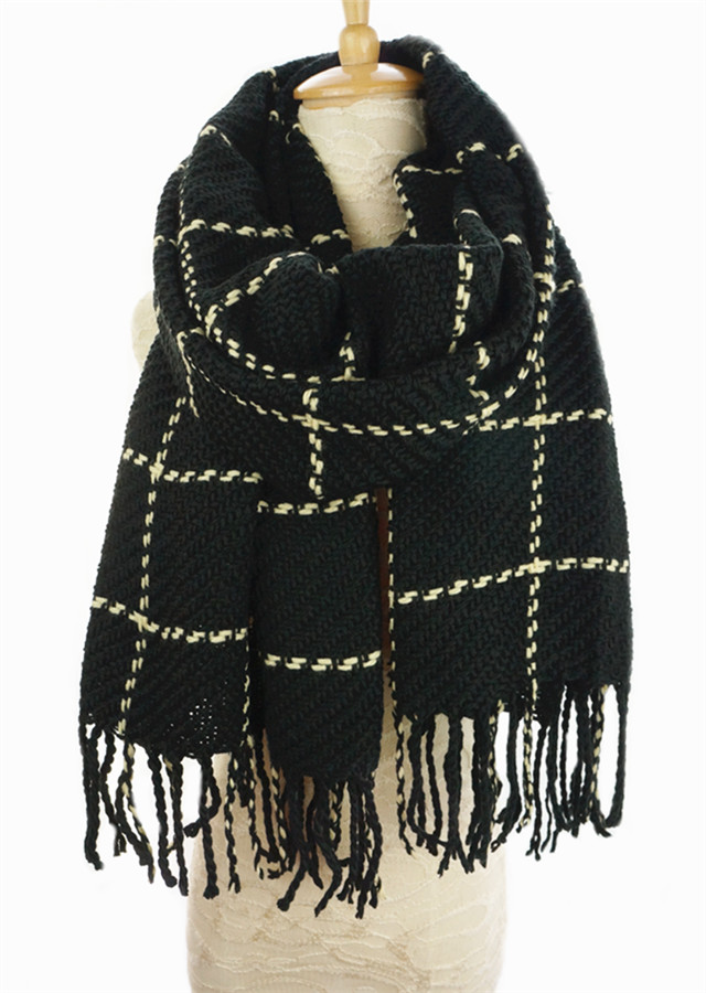 2014新品韩版冬季黑色格子毛线围巾 女披肩两用围脖情侣