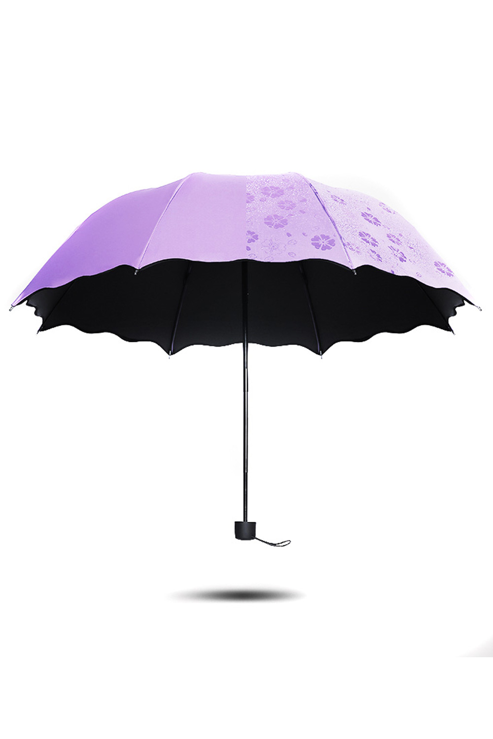 遇水现花黑胶折叠晴雨伞