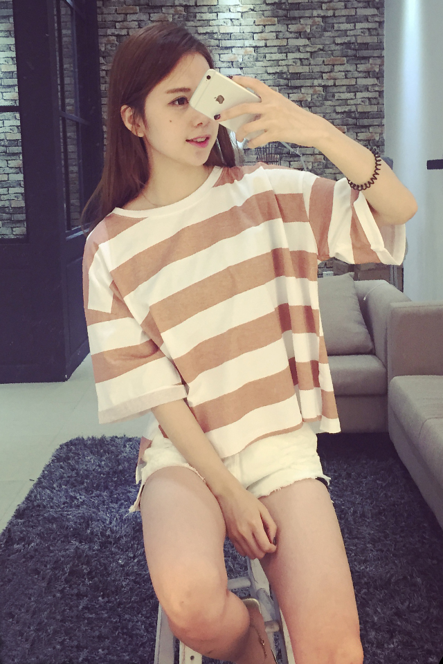 夏季韩版甜美宽条纹T恤